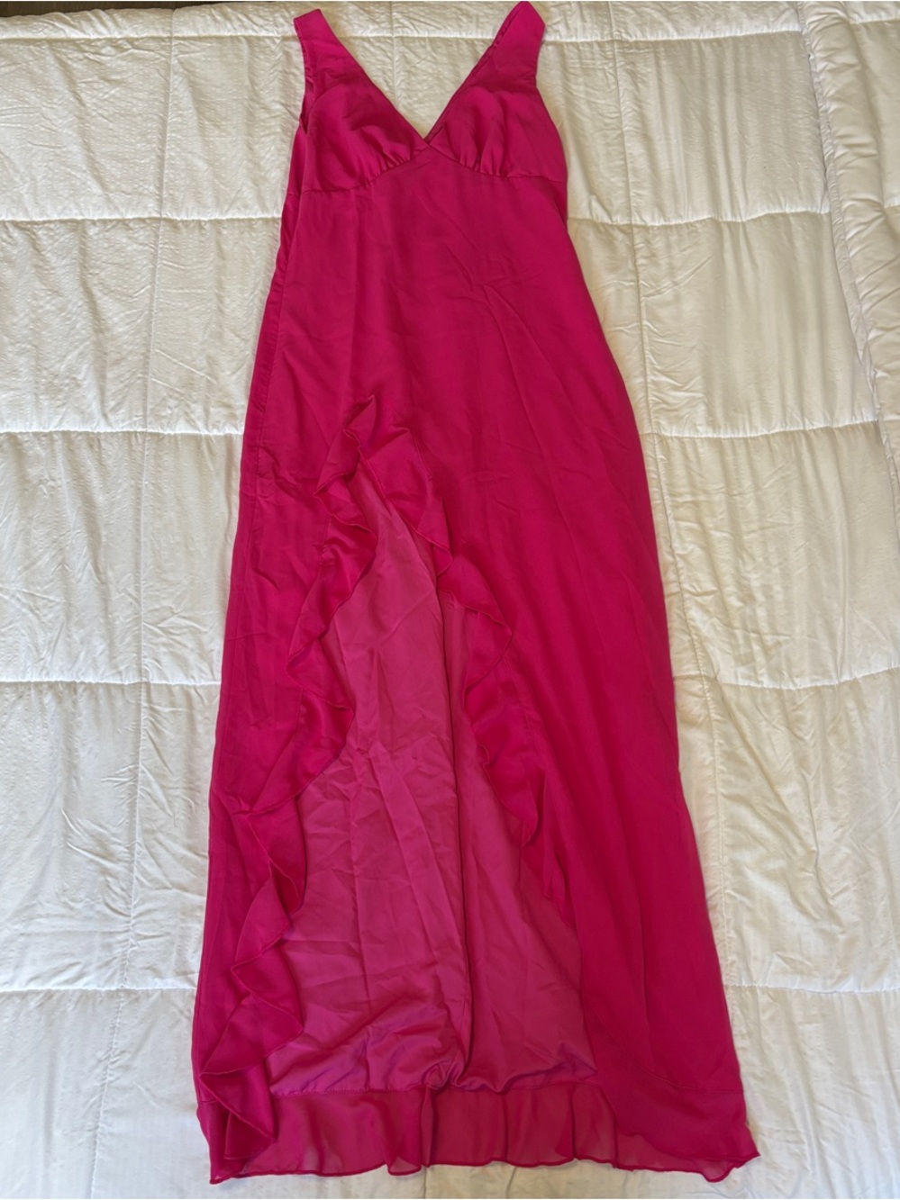 Fuchsia High Slit Ruffle Maxi Dress